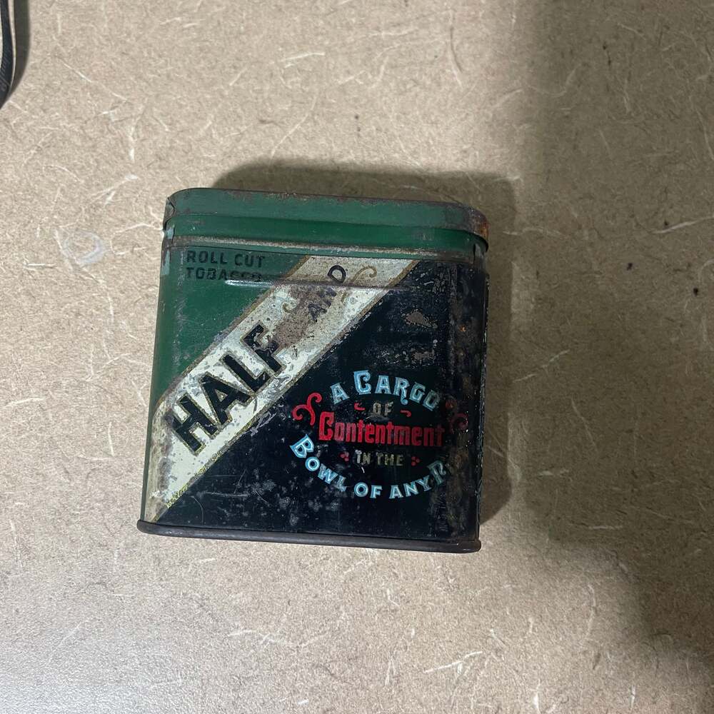 Vintage Half and Half Roll Cut Tobacco Tin Can Collectible